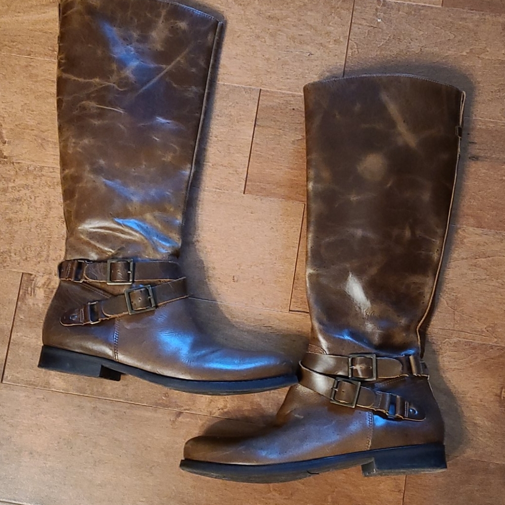 Brown tall leather boots
